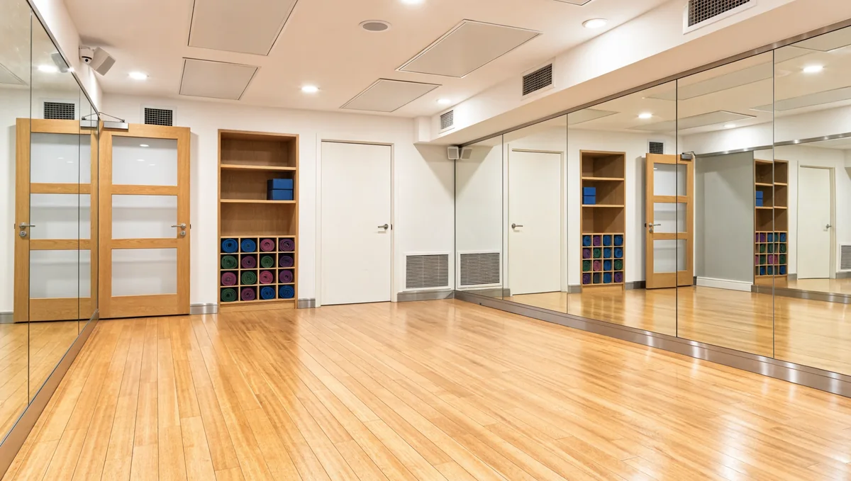 Hot Yoga Room with a wooden floor