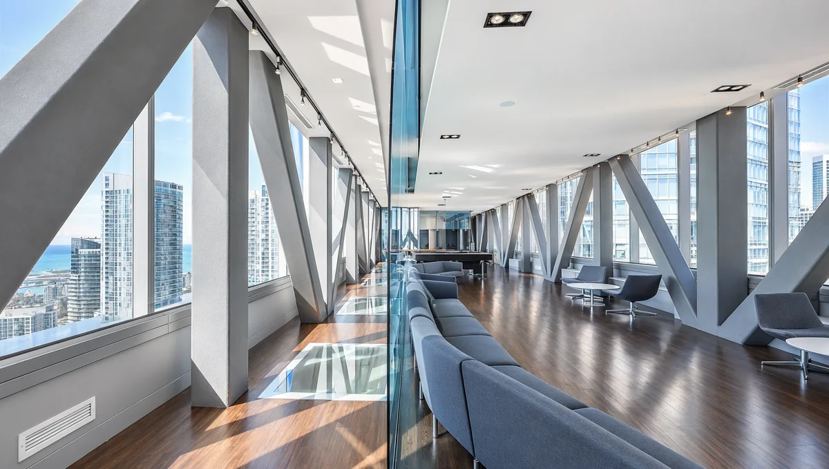 SkyBridge Party Room with lounge seating and windows